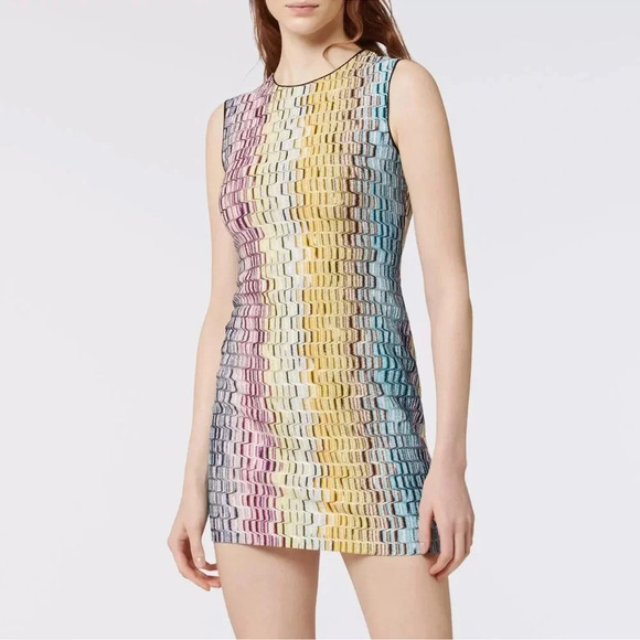 NWT Missoni Metallic Crochet Knit Dress Rainbow Stripe Small IT40 Mini New Rare - Picture 4 of 16